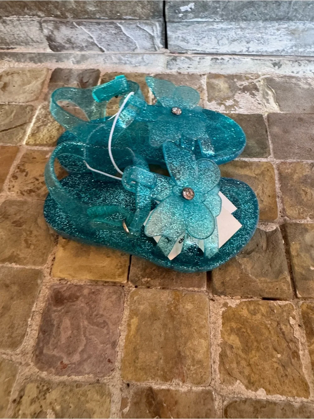 Children’s place jelly sandals /Girls Teal Glitter Butterfly Sandals